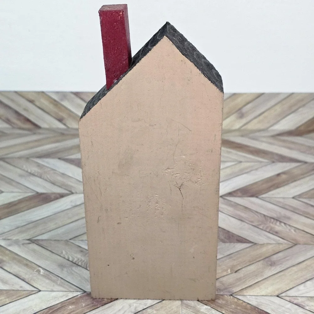 Vintage Set 3 Hand Painted Primitive Wooden Buildings Folk Art Shelf Decor